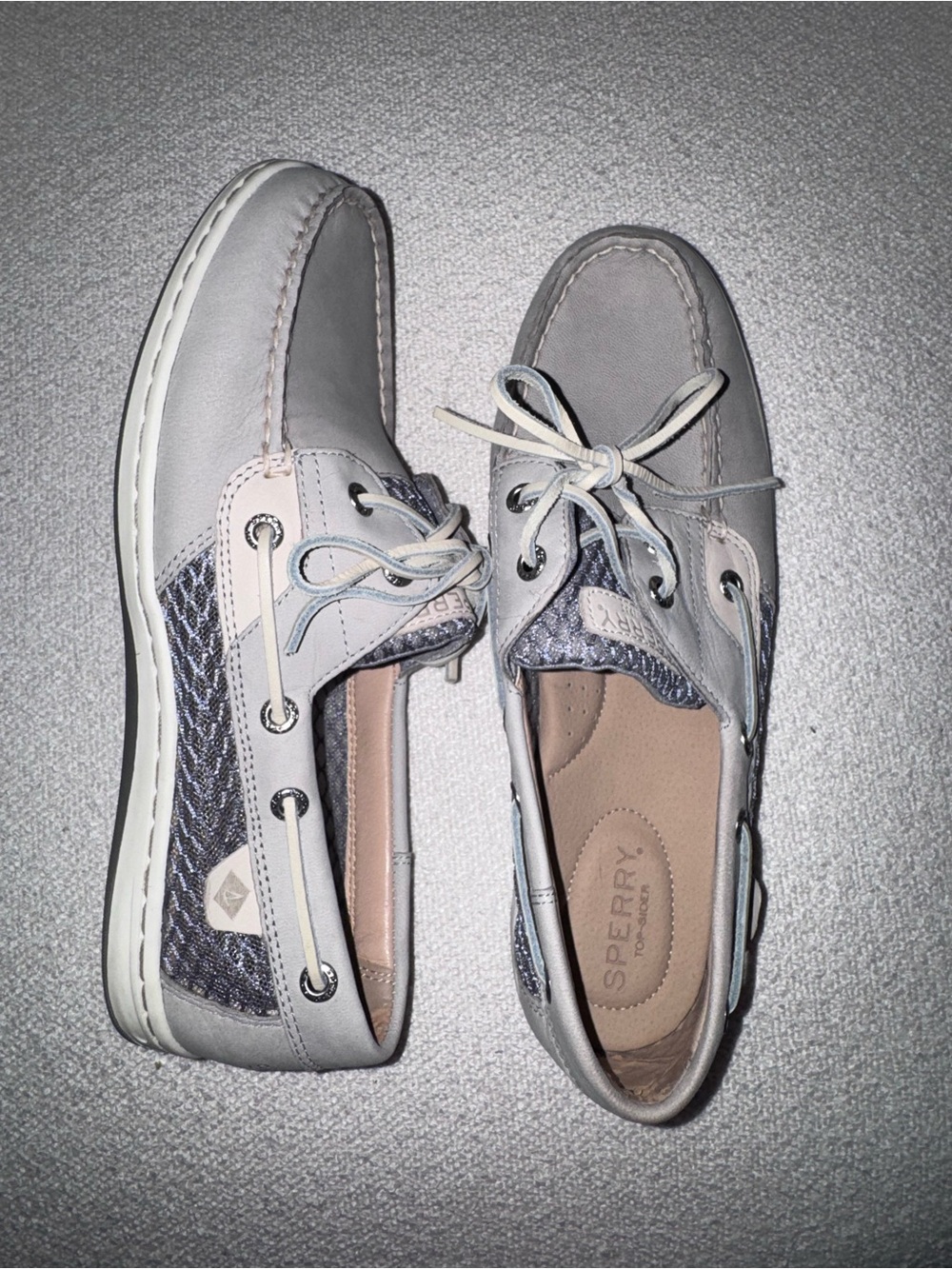 Sperry Women’s Light Gray Canvas & Navy Side-Panel Boat Shoes